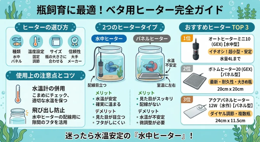 ベタの瓶飼育のヒーター