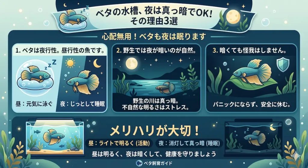ベタの夜の照明