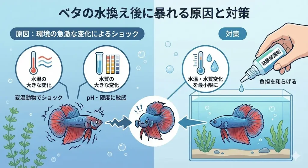 ベタが水換え後に暴れる原因と対策2選！
